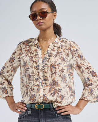 nina ruffle button front blouse