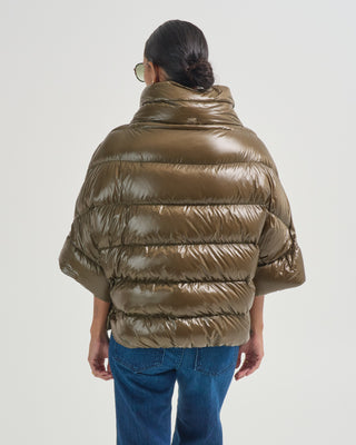 nylon ultralight short puffer with knitted half sleeves