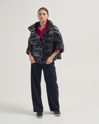 nylon ultralight short puffer with knitted half sleeves
