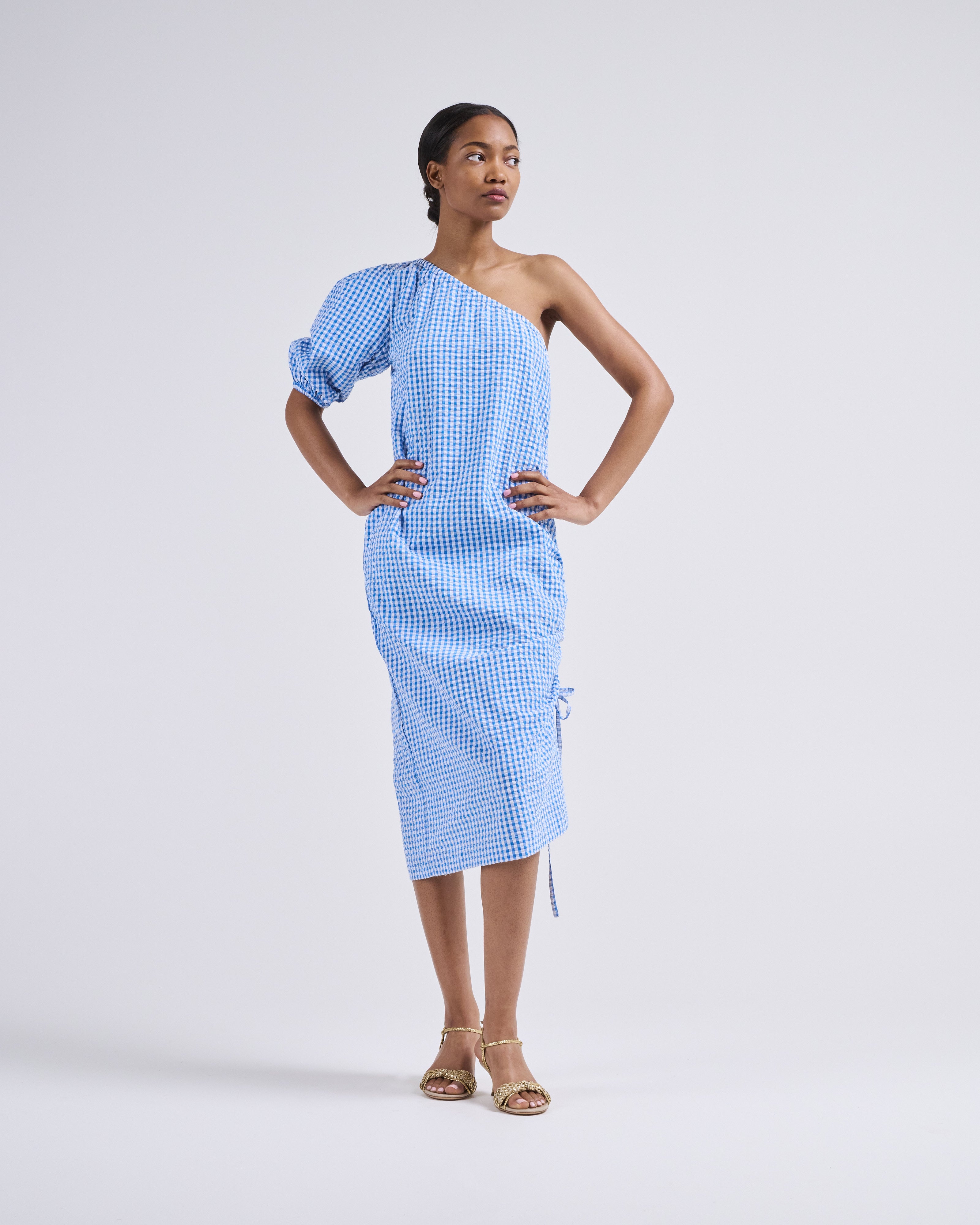 one shoulder dress puff sleeve TRUEDAMES One Shoulder Puff Sleeve Fit Flare Short Dress