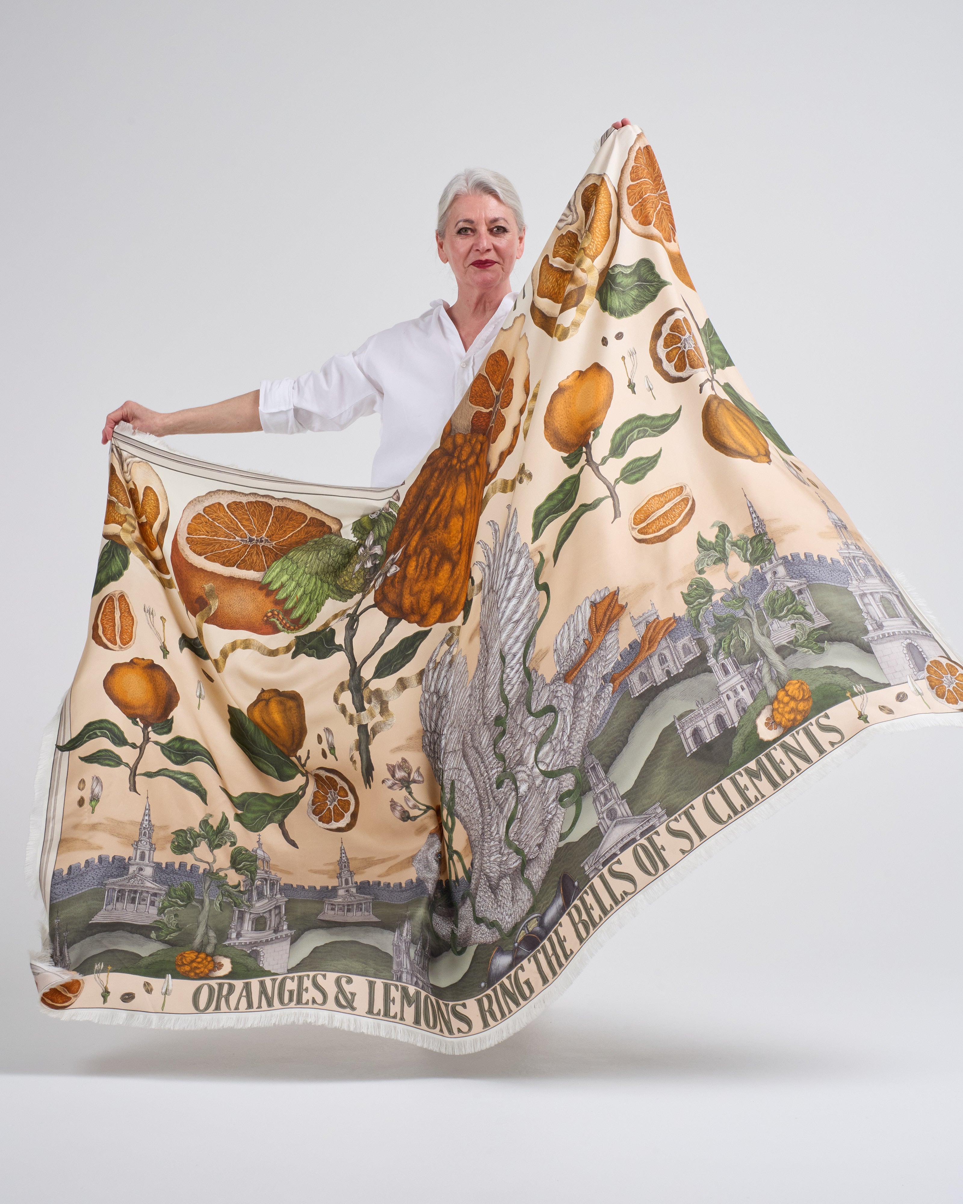 Sabina Savage Oranges And Lemons Silk Twill Large Rectangular