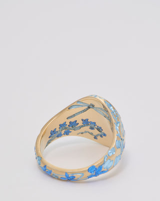orchid and dragonfly signet ring
