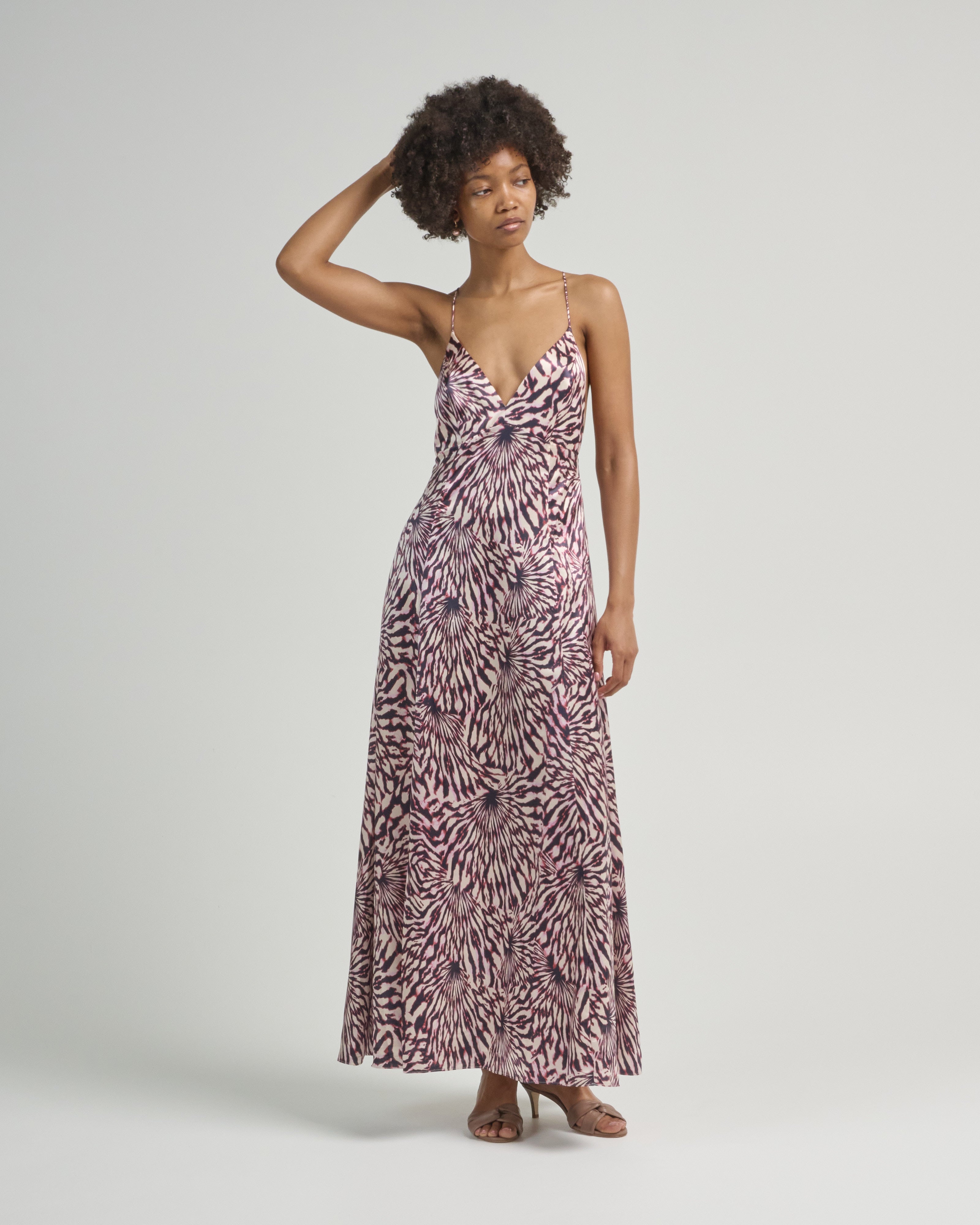 poly satin dress Poly USA 8908 - Long A-Line Dress