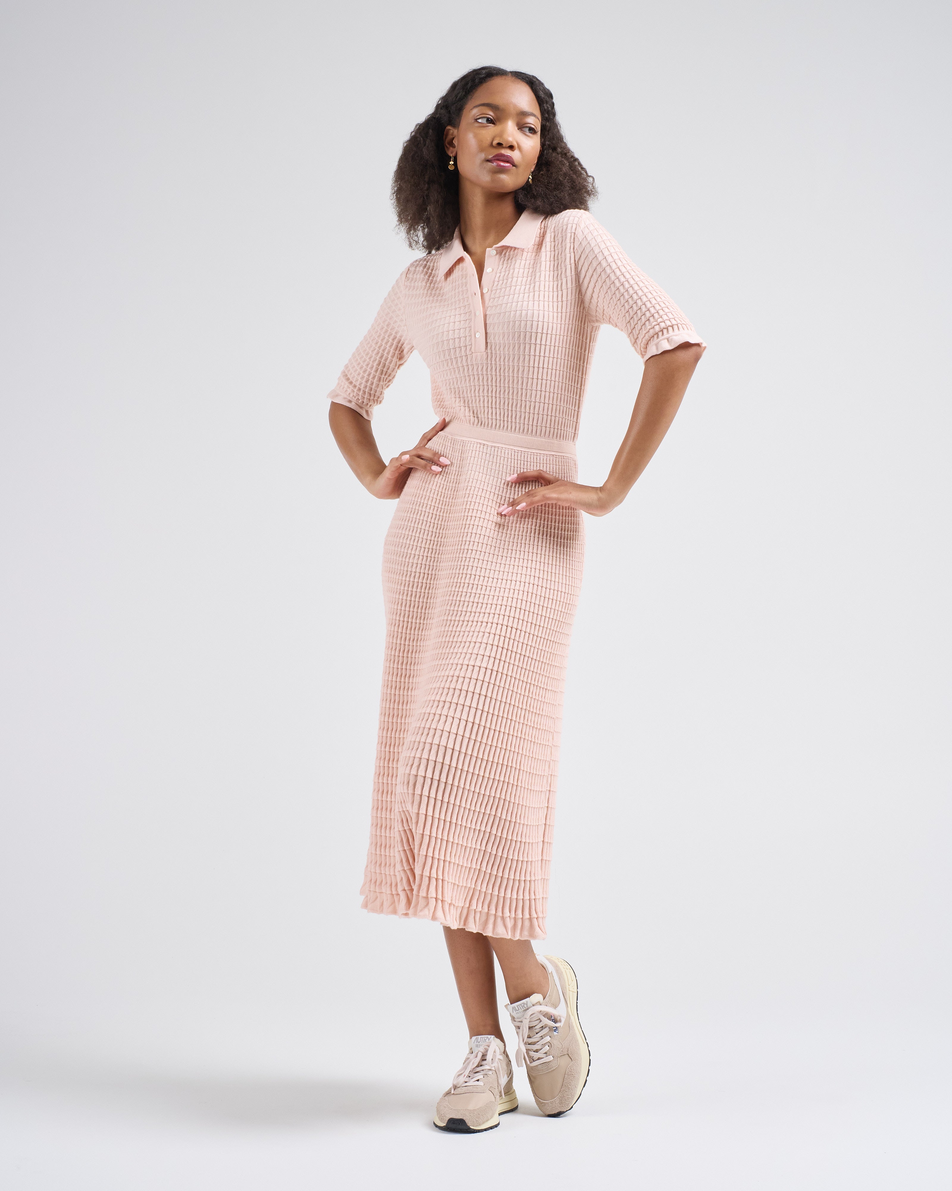 Molli Origami Knit Flowing Long Dress Nude
