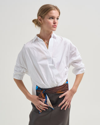 oversized long sleeve twist waist pullover shirt