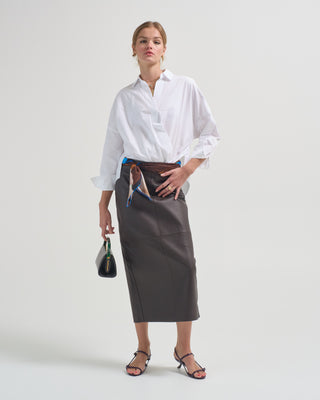 oversized long sleeve twist waist pullover shirt