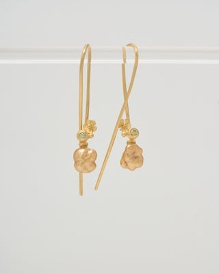 pearl and green diamond long hook earrings