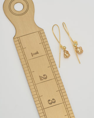 pearl and green diamond long hook earrings