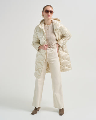 pearl nylon bubble quilting long hooded pufffer