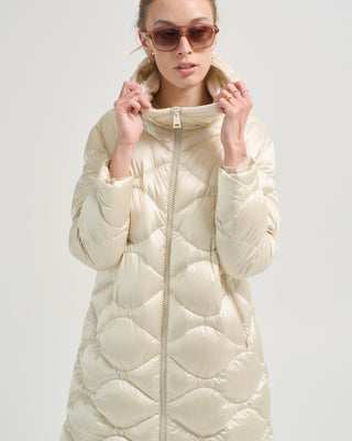 pearl nylon bubble quilting long hooded pufffer