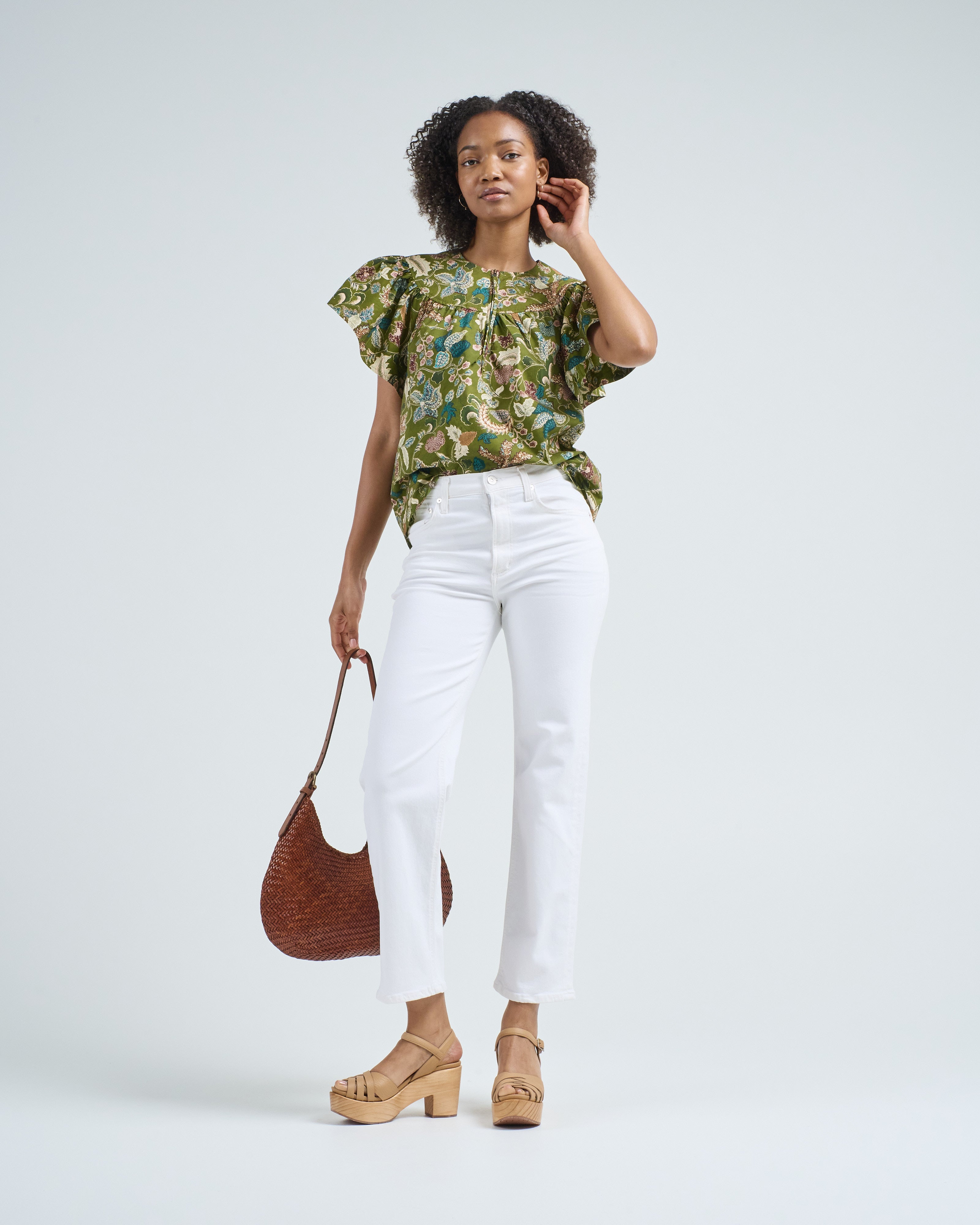 Ulla Johnson Perline Flutter Sleeve Blouse Lichen