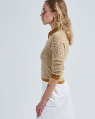 pique long sleeve shrunken polo sweater