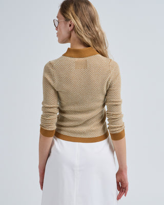 pique long sleeve shrunken polo sweater