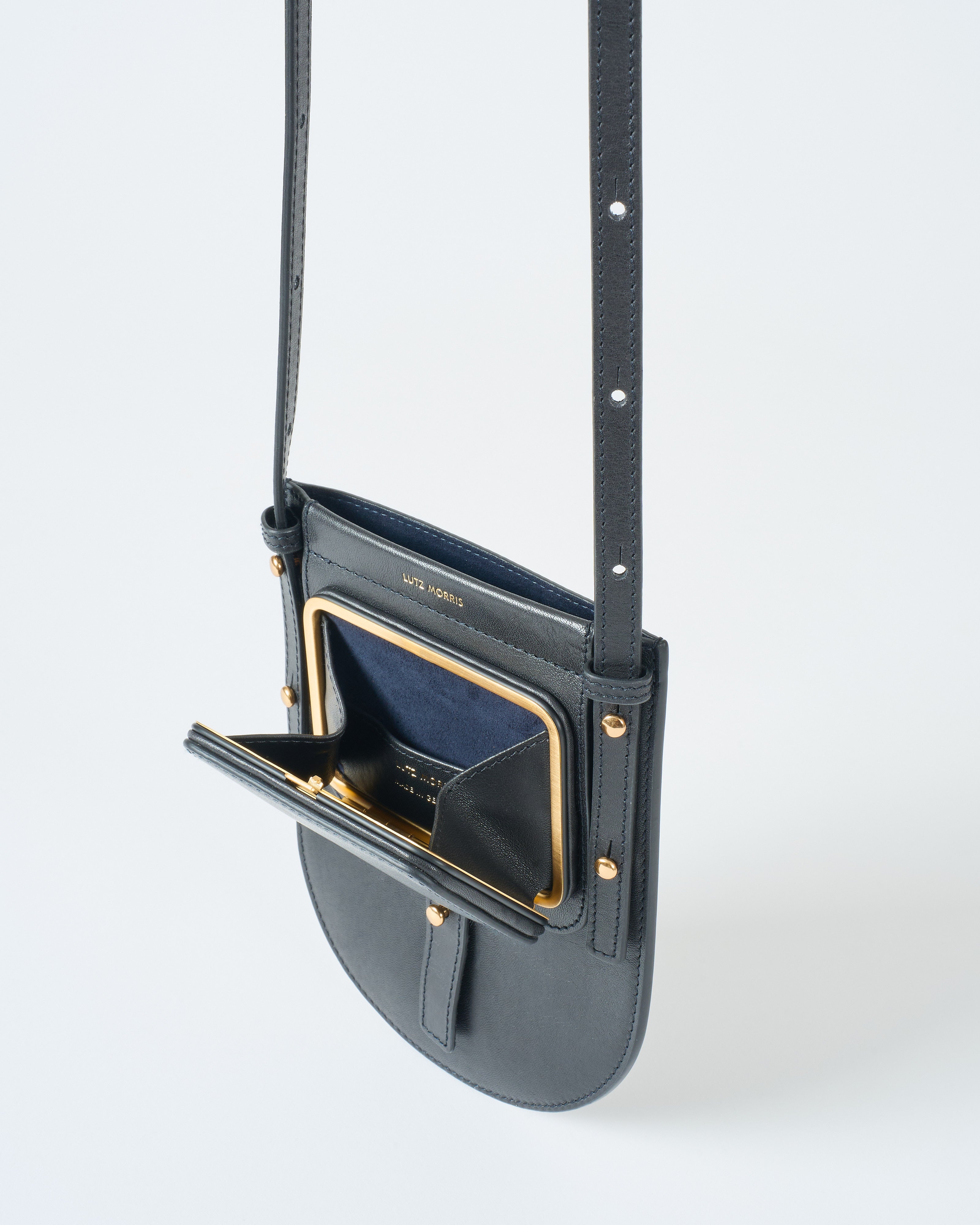 Lutz Morris Porter Cross Body Phone Bag Black Cooper Leather