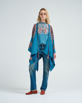 printed cape with leather ties