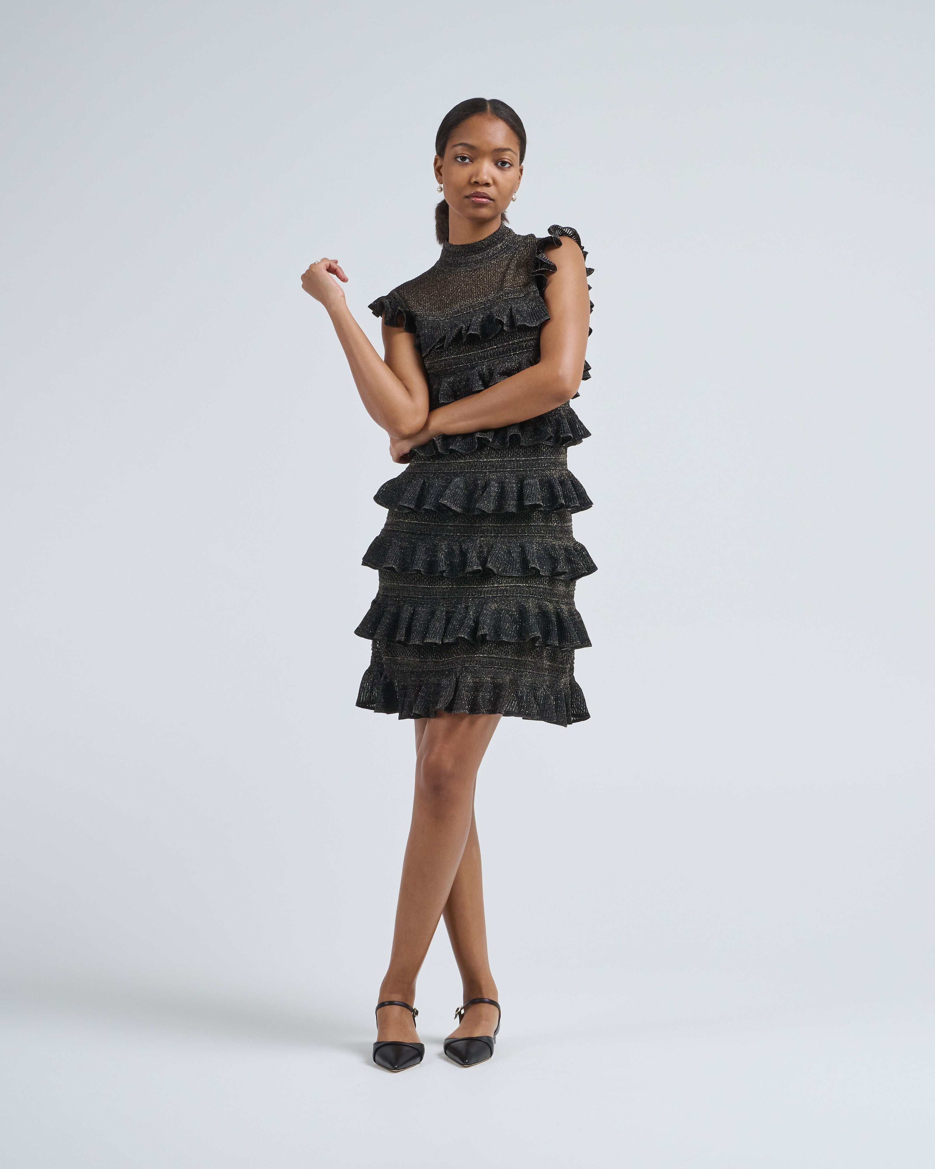 Zimmermann Rebellion Frill Mini Dress Metallic Black Zimmermann Rebellion Frill Mini Dress Metallic Black