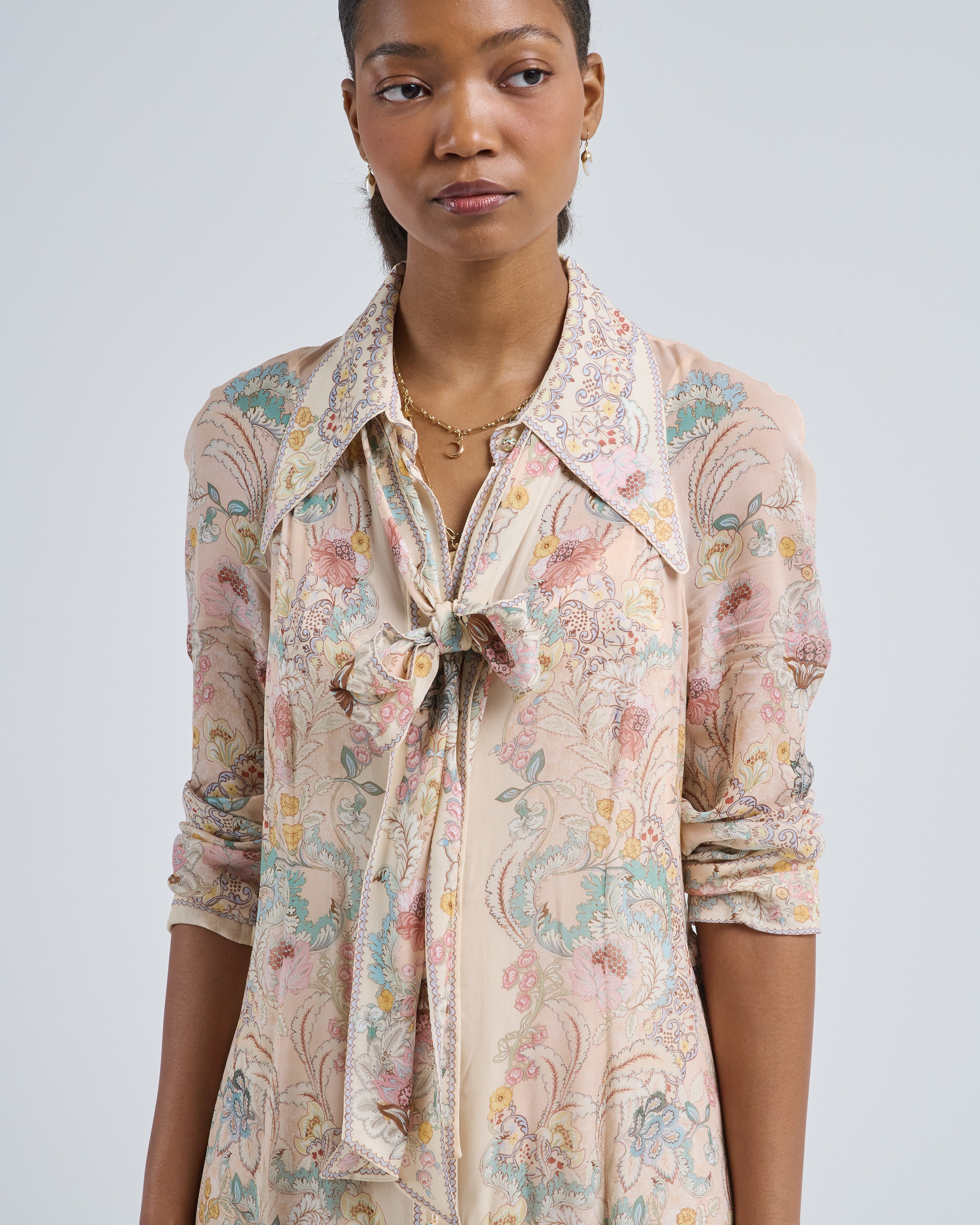 Zimmermann Rebellion Pussybow Shirt Dress Pink Floral