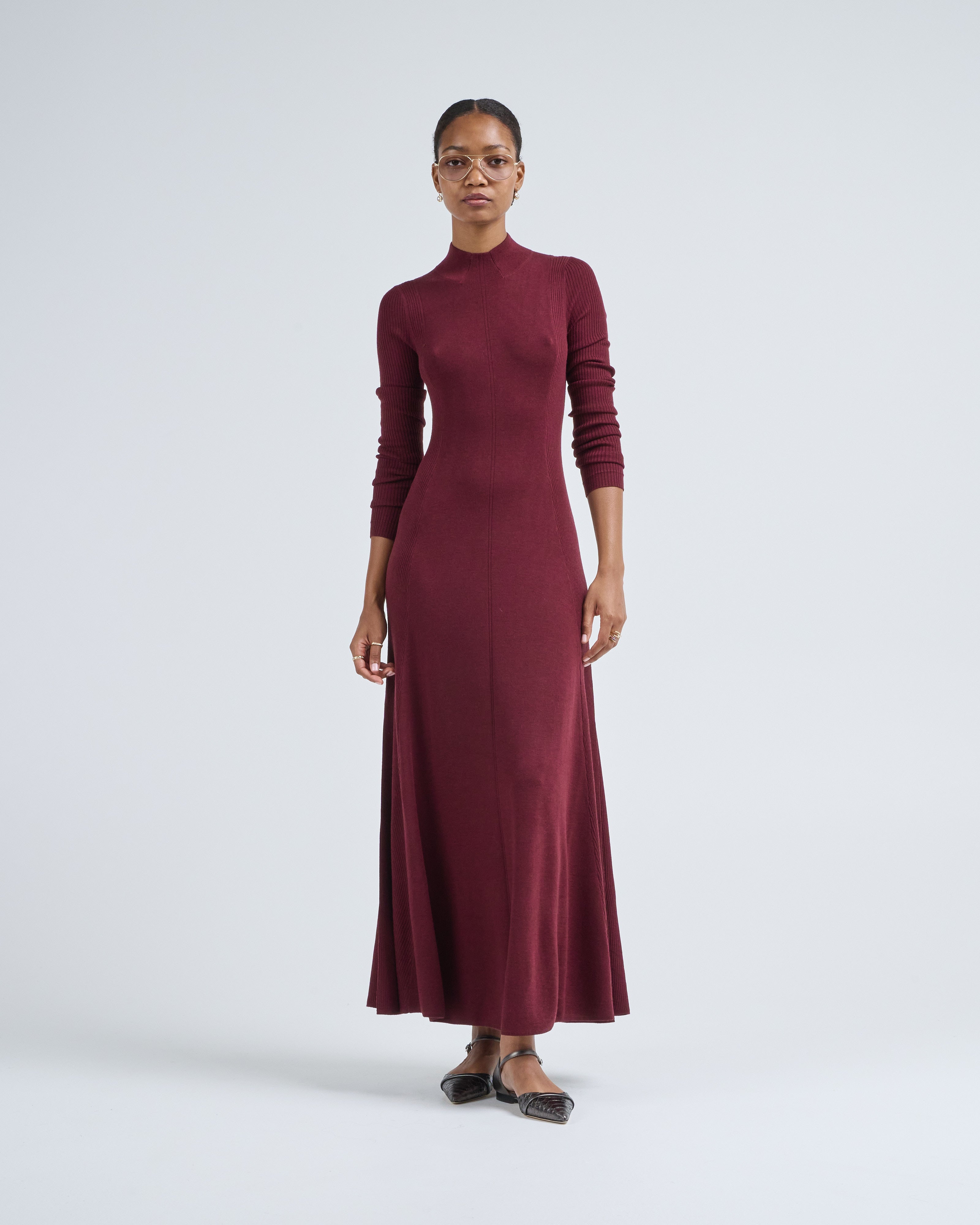 Maria Mcmanus Rib Godet Dress Merlot