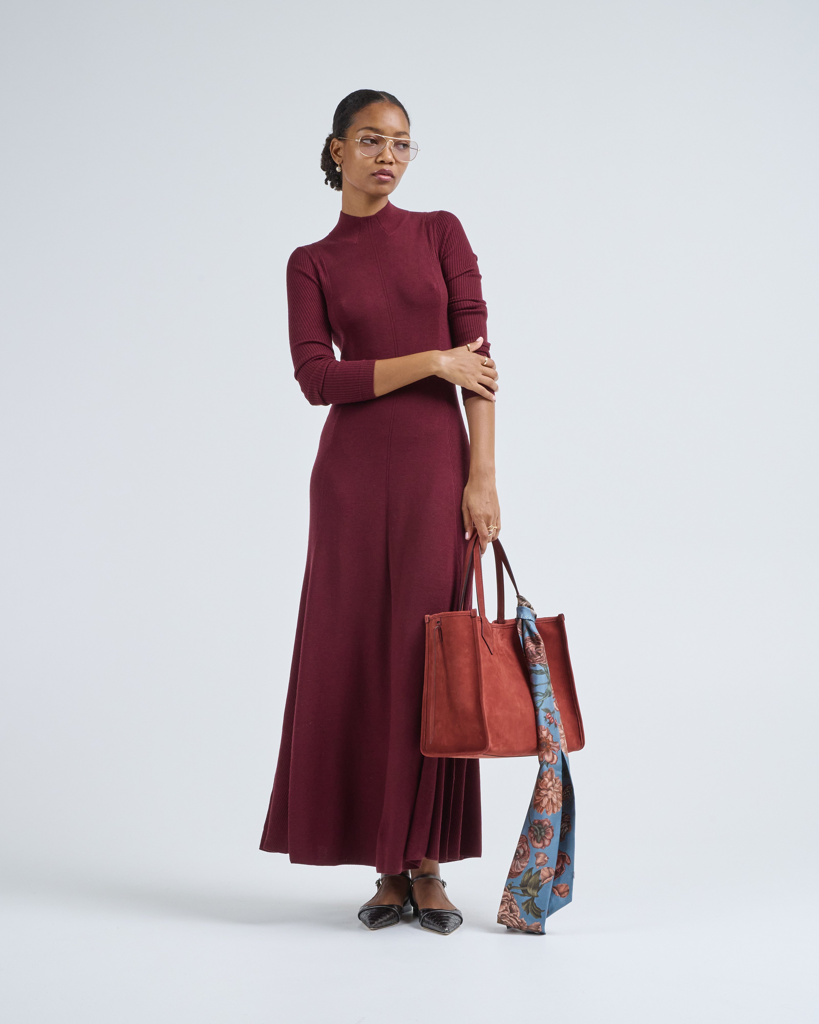 knee length dresses for ladies Merlot V-Neck Velvet Maxi Dress - Event Dresses