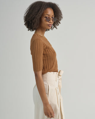 ribbed short sleeve sweater top