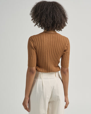 ribbed short sleeve sweater top