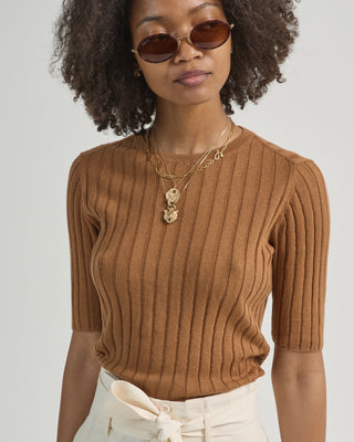 ribbed short sleeve sweater top
