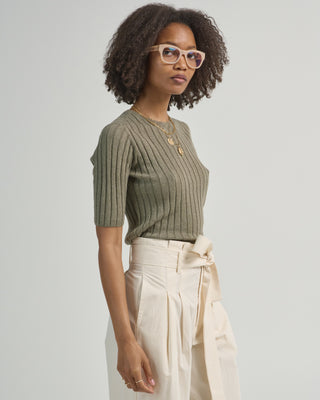 ribbed short sleeve sweater