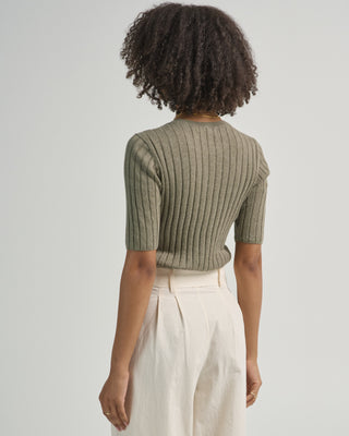 ribbed short sleeve sweater