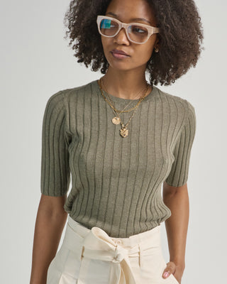 ribbed short sleeve sweater