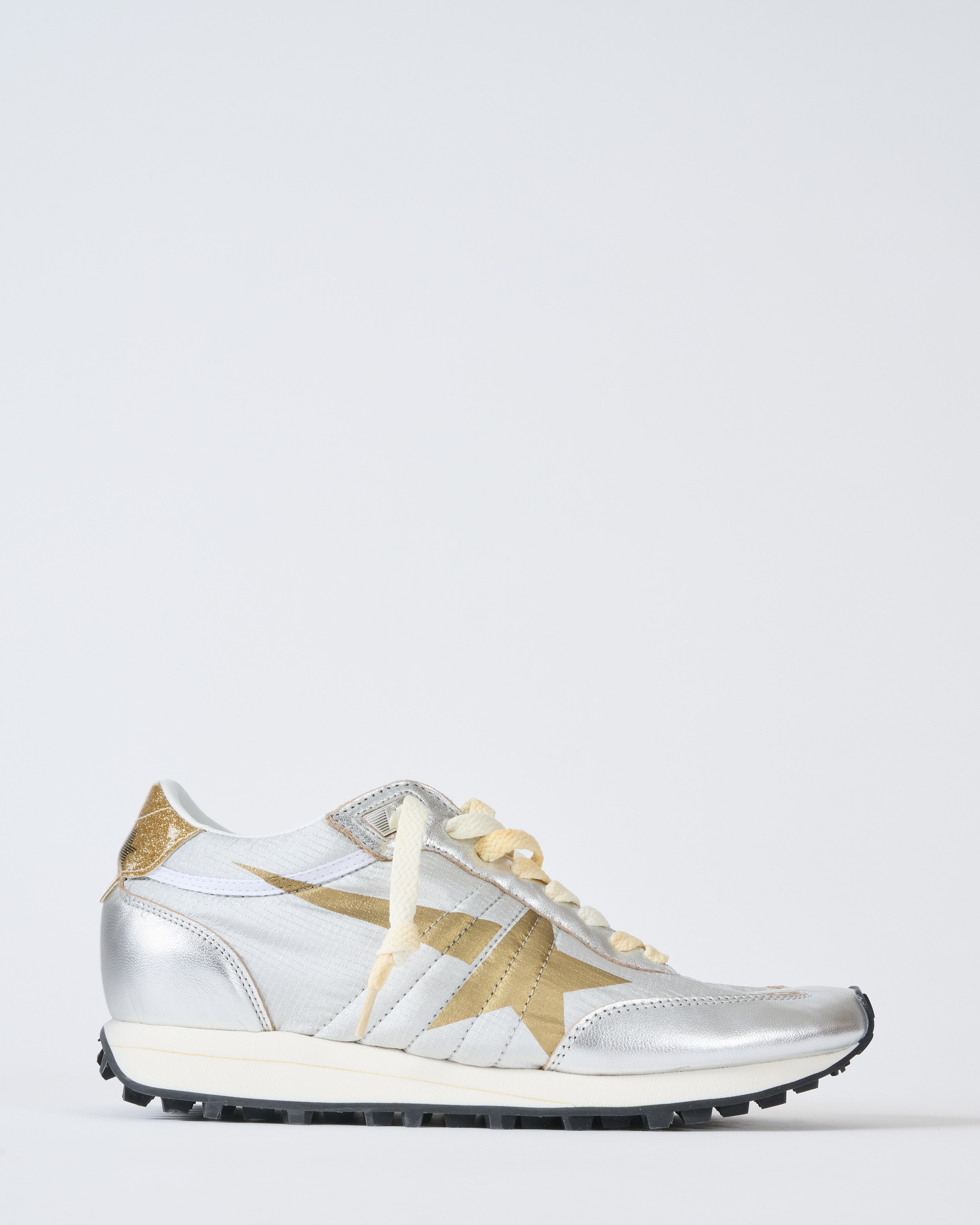 Golden Goose Running Marathon Printed Star Glitter Heel Silver/Gold