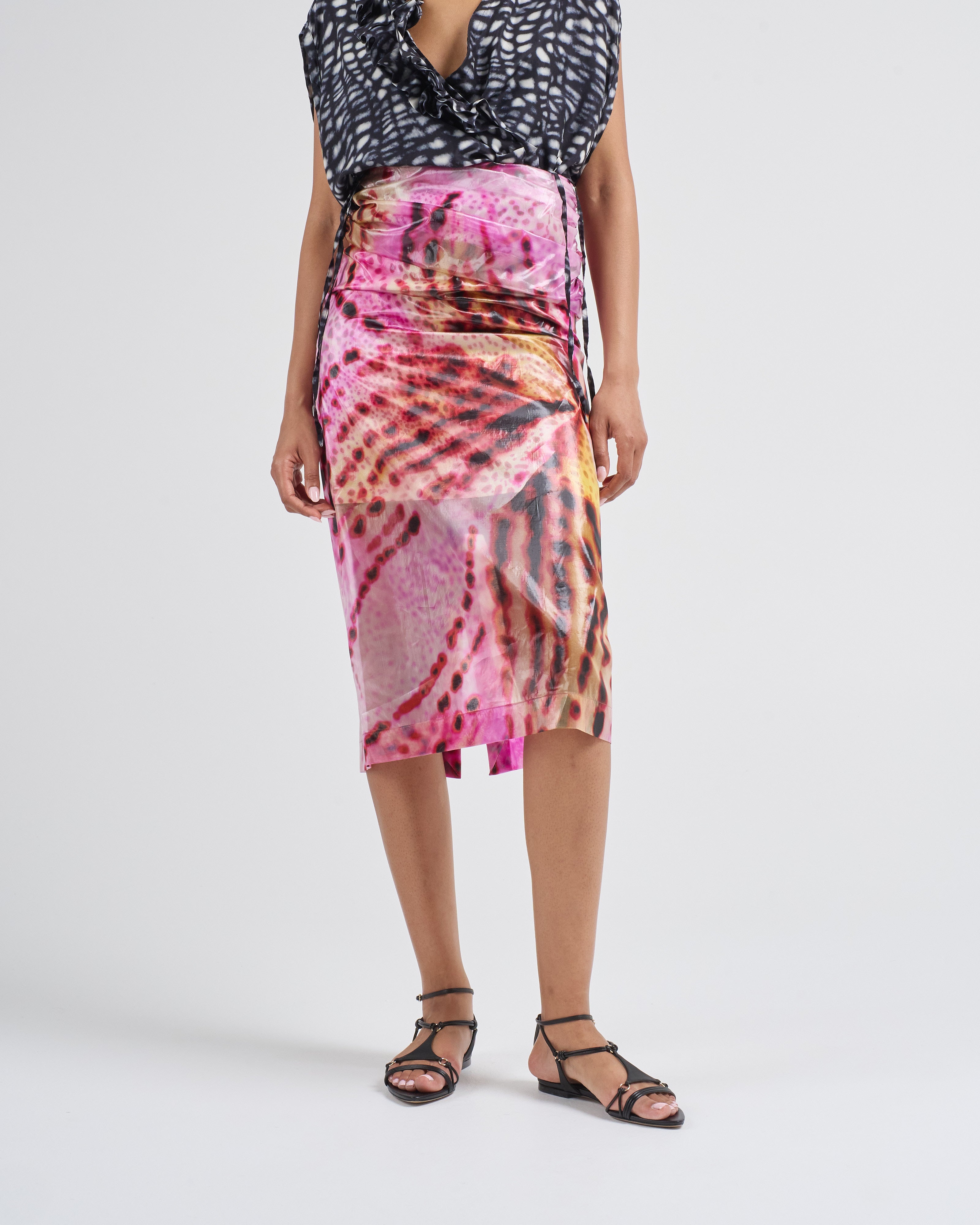 Jupe asymétrique fuchsia imprimé bandana floral femme Jupe asymétrique fuchsia imprimé bandana floral femme