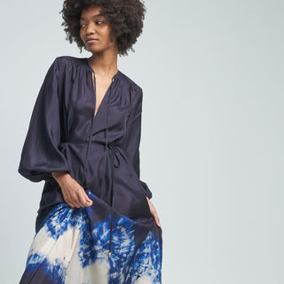 Tibi Crinkle Shirting Oversized Shirt Midnight Navy