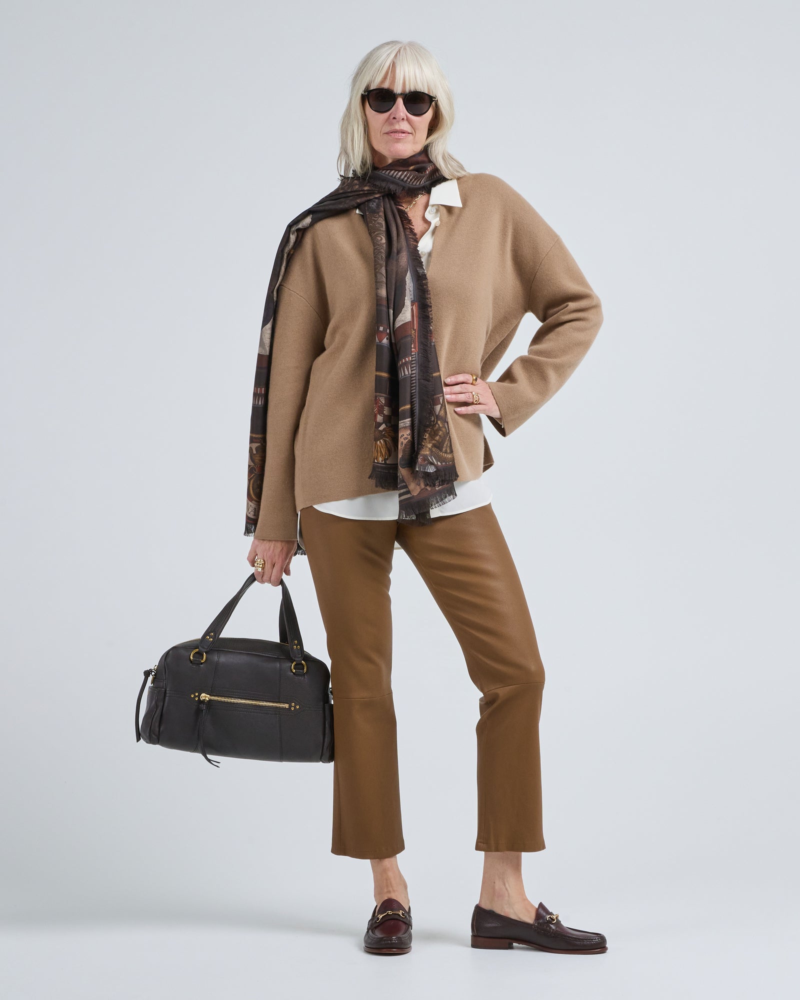 Toteme T-Lock Suede Top Handle Tobacco