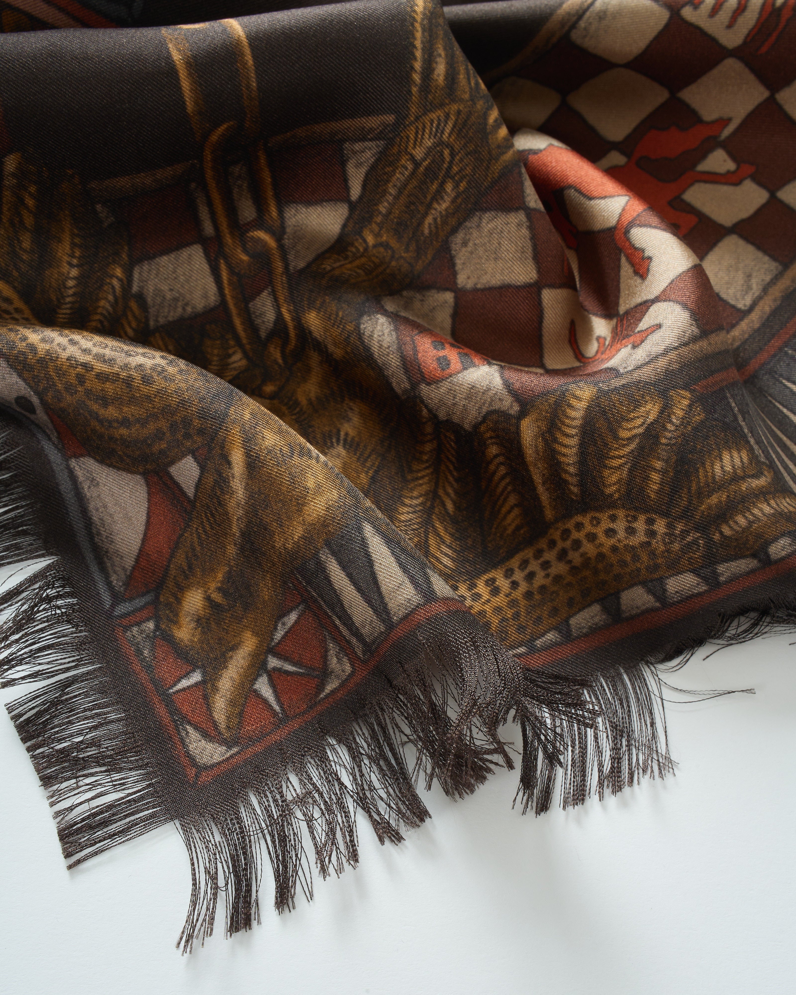 小物 MASU 21AW FUR PRINT SILK SCARF- BROWN MASU FUR PRINT SILK SCARF BROWN