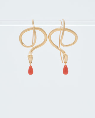 serpent earrings with coral drops