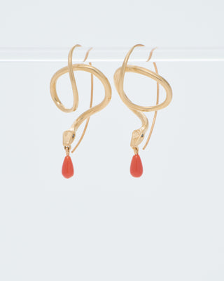 serpent earrings with coral drops