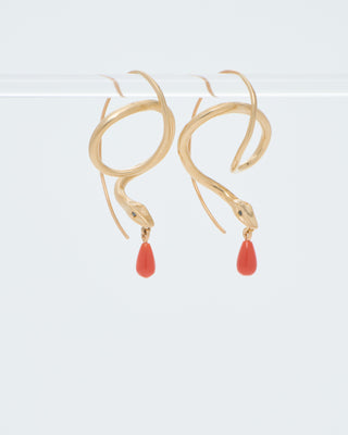 serpent earrings with coral drops