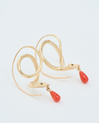 serpent earrings with coral drops