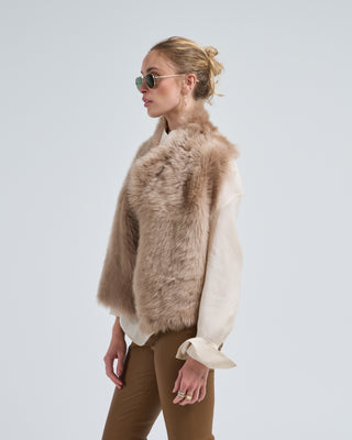 shearling and hand knit gilet