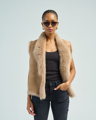 shearling and hand knit gilet