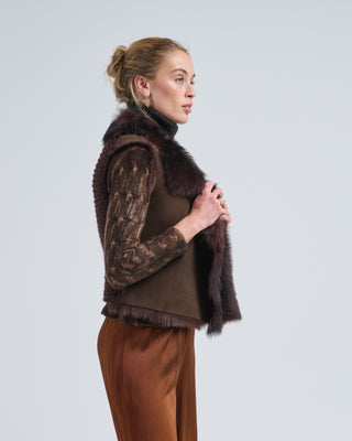 shearling and hand knit gilet