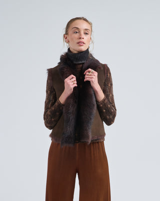shearling and hand knit gilet