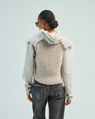 shearling and hand knit gilet