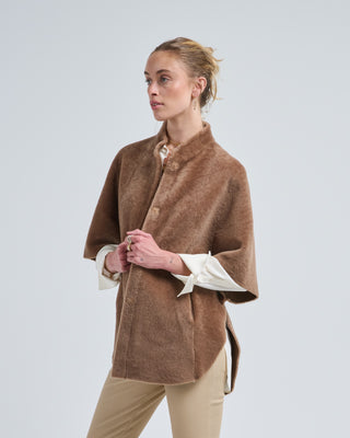 shearling collared cape jacket