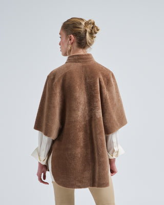shearling collared cape jacket