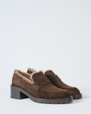 shearling penny loafer lug sole w/ heel