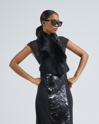 shearling shawl scarf with leather tie