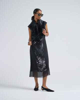 shearling shawl scarf with leather tie