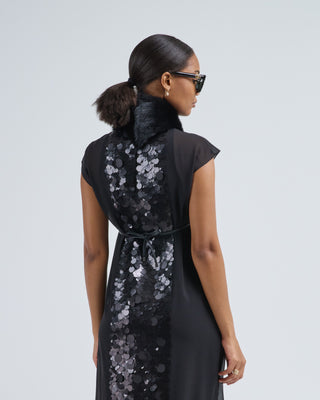 shearling shawl scarf with leather tie