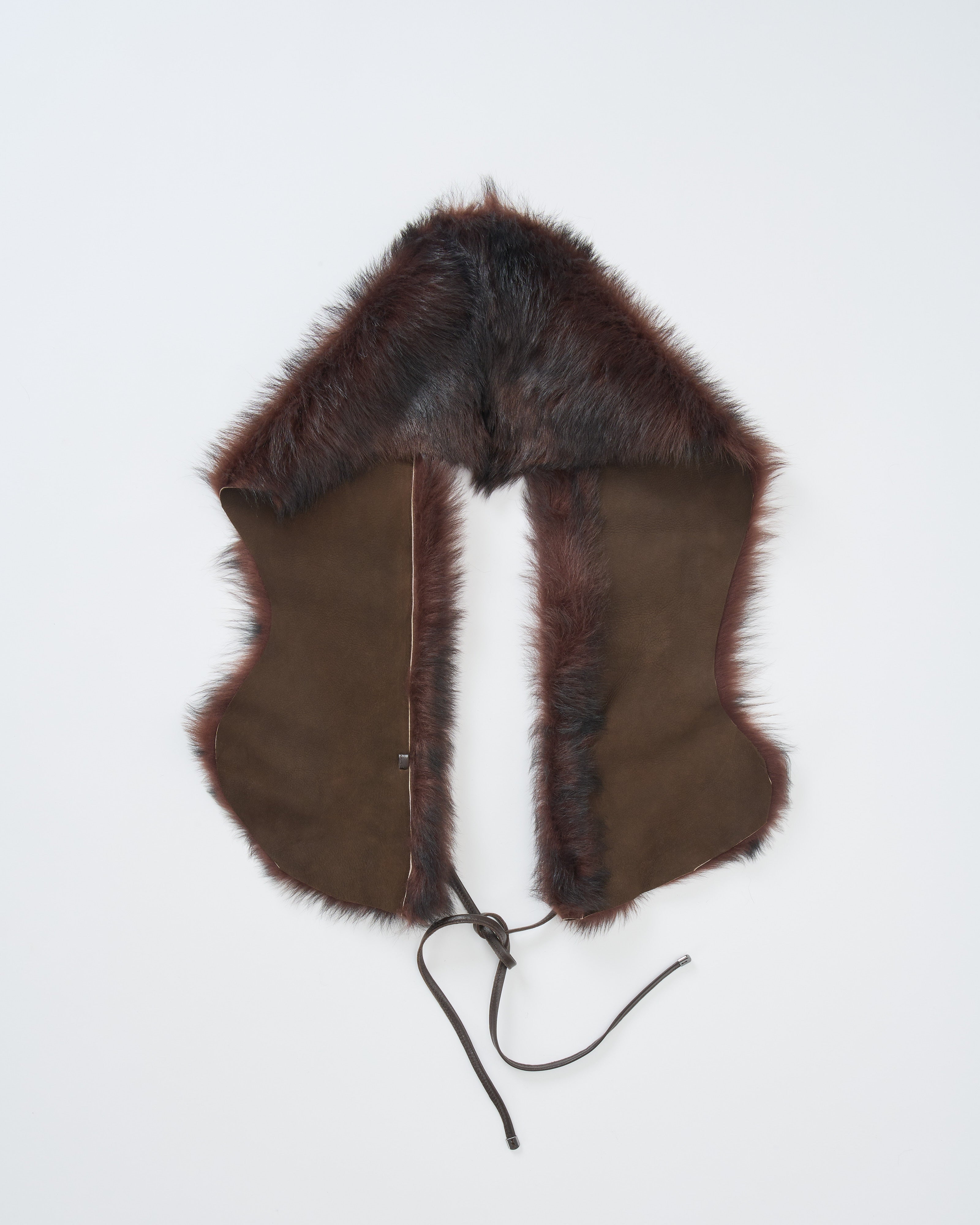 Gushlow And Cole Shearling Shawl Scarf With Leather Tie Dark Brown Tip